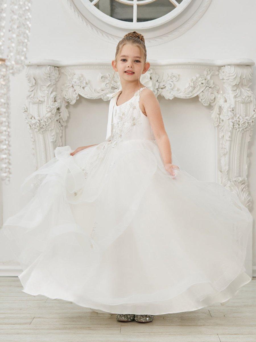 Ball-Gown/Princess Tulle Floor-length First Communion Flower Girl Dress