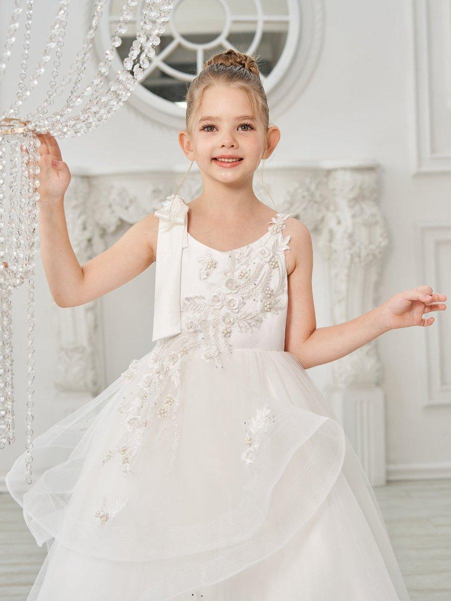 Ball-Gown/Princess Tulle Floor-length First Communion Flower Girl Dress