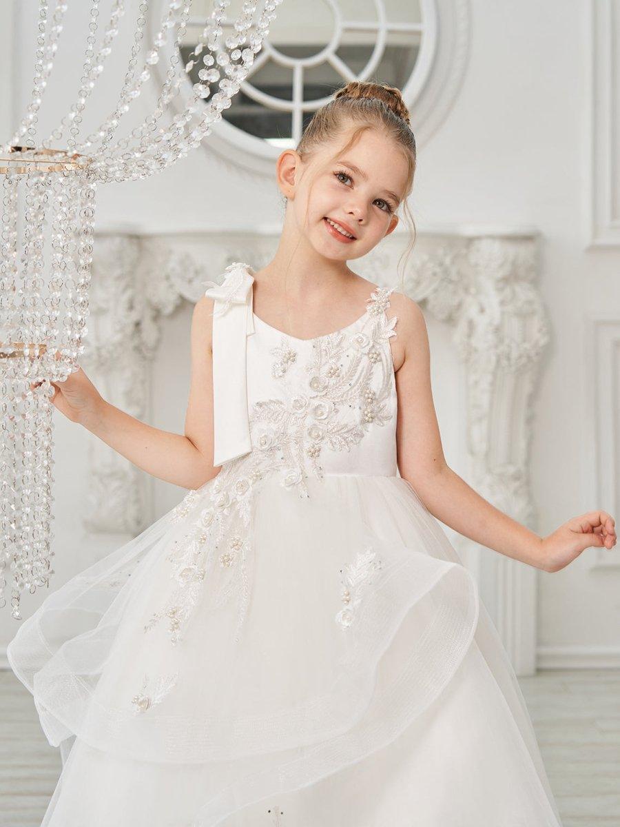 Ball-Gown/Princess Tulle Floor-length First Communion Flower Girl Dress
