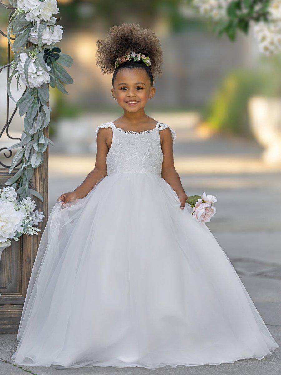 Ball-Gown/Princess Tulle Floor-length Ivory Flower Girl Dress - VelvetHem