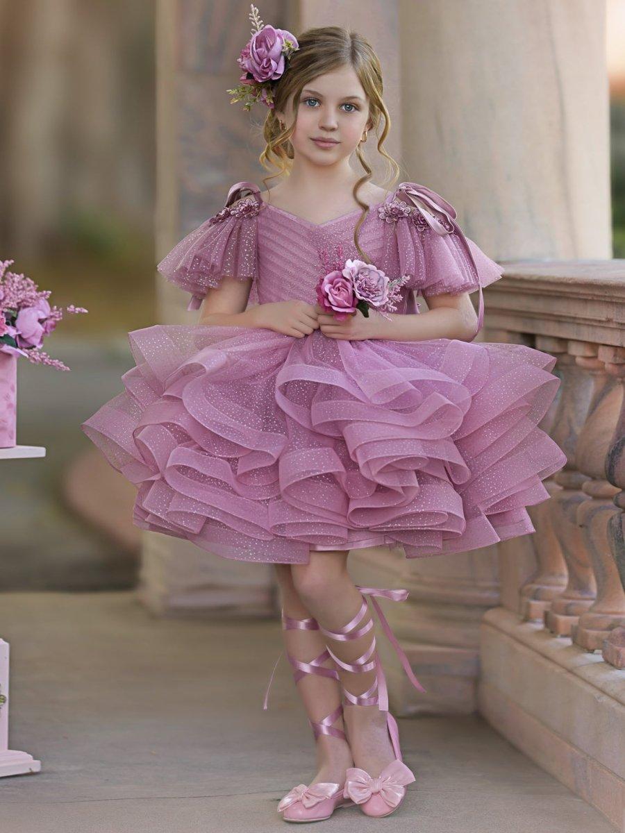Ball-Gown/Princess Tulle Knee-length Birthday Flower Girl Dress - VelvetHem