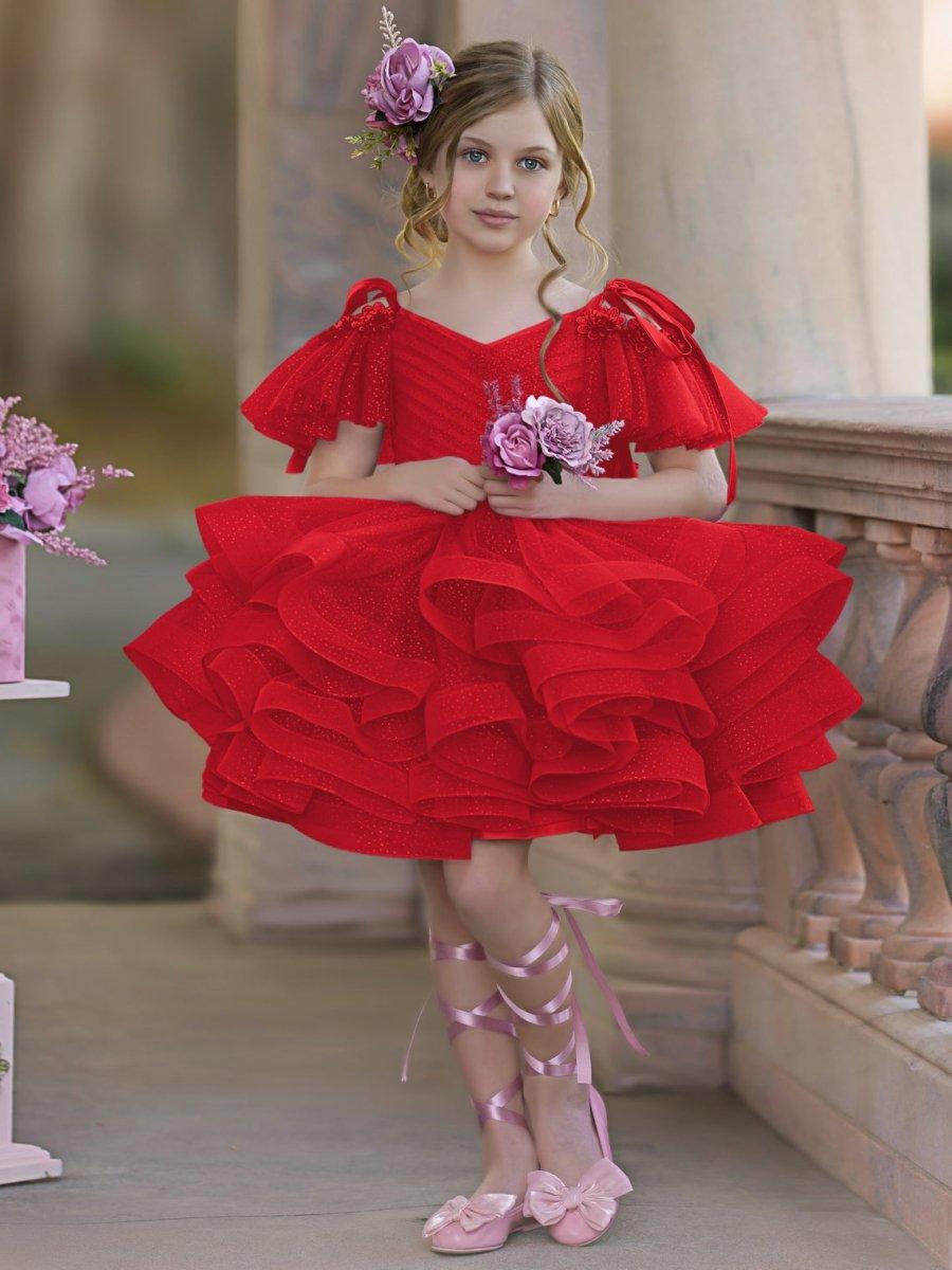 Ball-Gown/Princess Tulle Knee-length Birthday Flower Girl Dress - VelvetHem