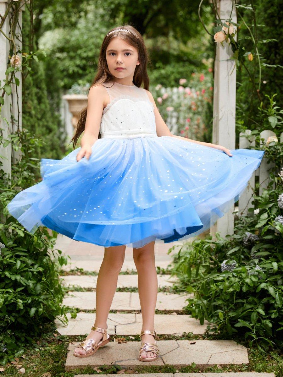 Ball-Gown/Princess Tulle Knee-length Blue Flower Girl Dress - VelvetHem