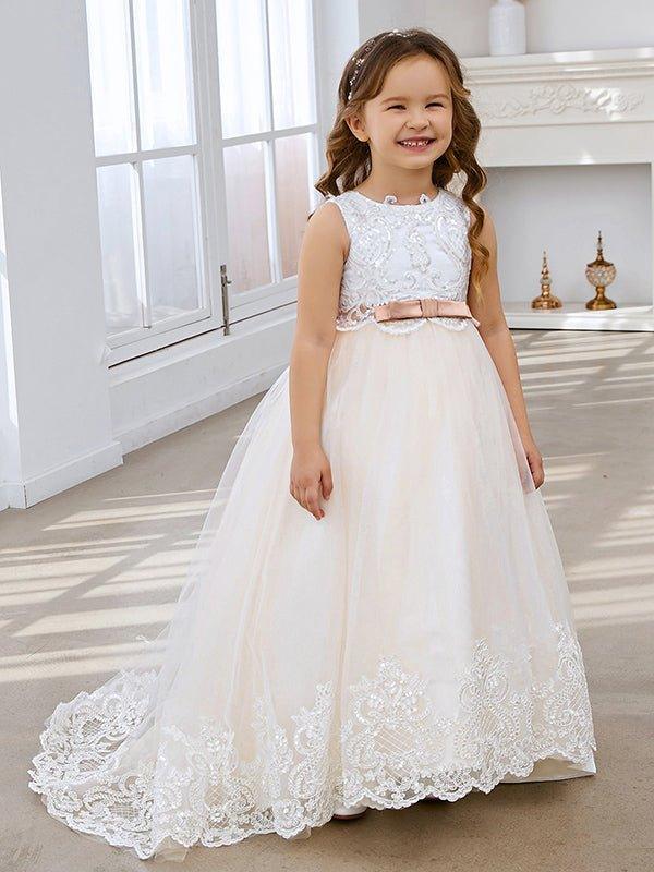 Ball-Gown/Princess Tulle Sweep Train Ivory Flower Girl Dress - photo 1