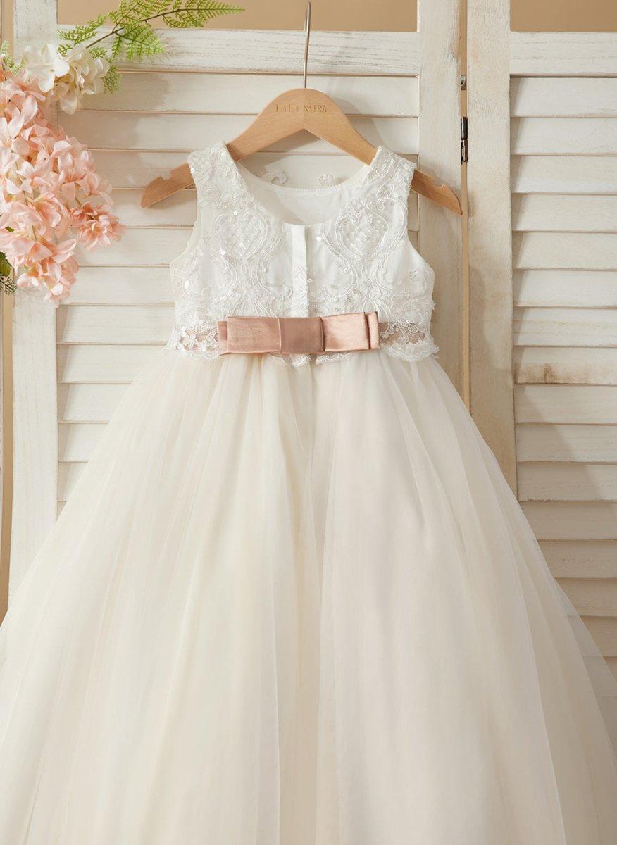 Ball-Gown/Princess Tulle Sweep Train Ivory Flower Girl Dress
