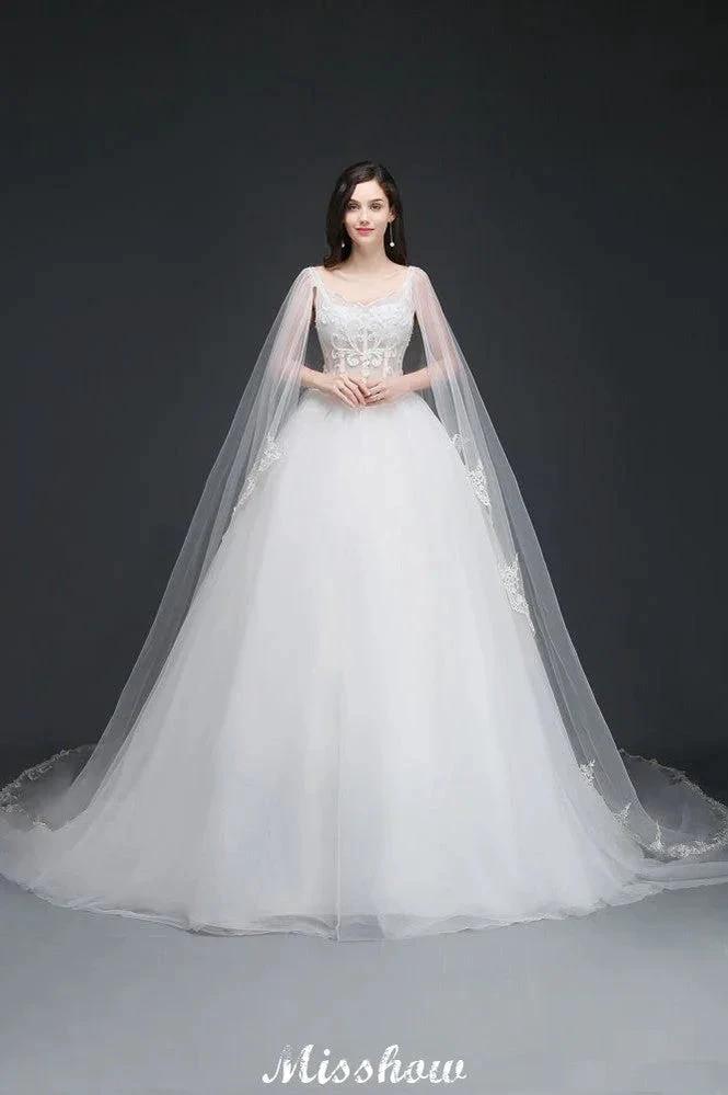 Ball Gowns Appliques Straps Tulle Elegant Wedding Dresses (ZD13947) - VelvetHem