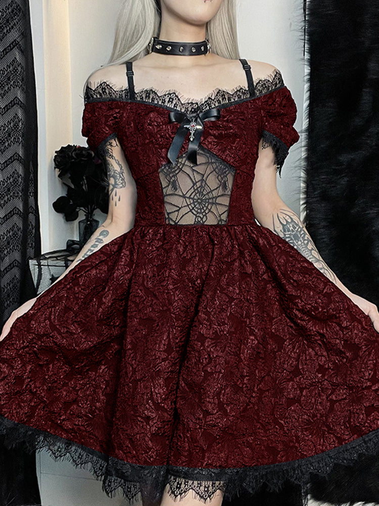 Mini Party Aesthetic One Shoulder Strap Lace Cutouts Elegant A-Line High Waist Prom Y2K Grunge Clubwear Dress - VelvetHem