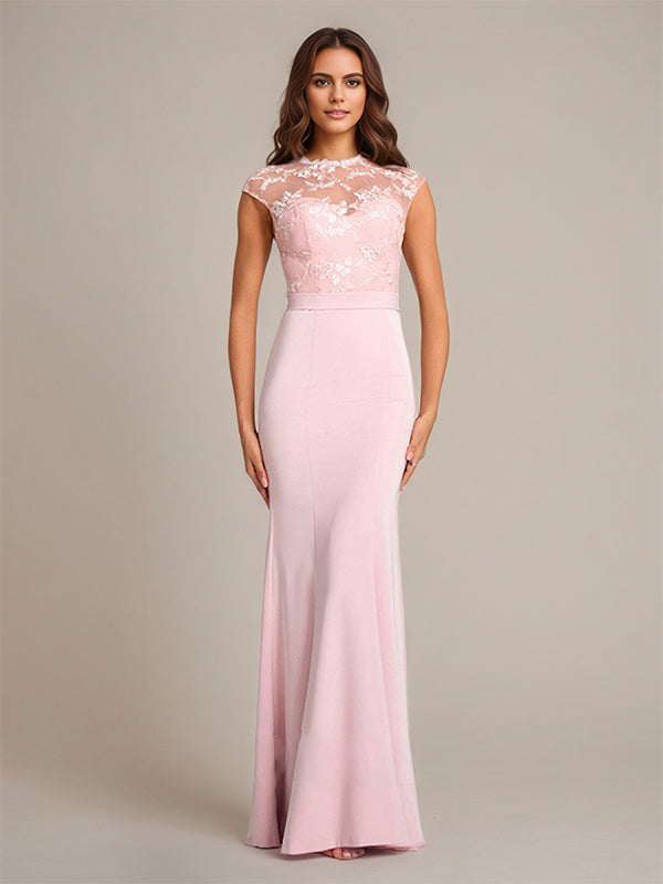 Petal Trumpet/Mermaid High Neck Floor-Length Sleeveless Stretch Crepe Bridesmaid Dress