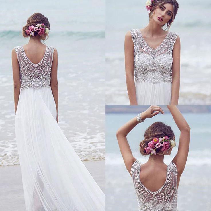 Beach Wedding Dresses A-line V-neck Short Train Sexy Bridal Gown (ZD16269)