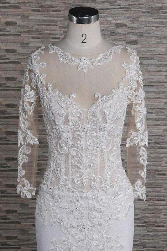 Beading Appliques Long Sleeve Mermaid Elegant Wedding Dresses (ZD14742)