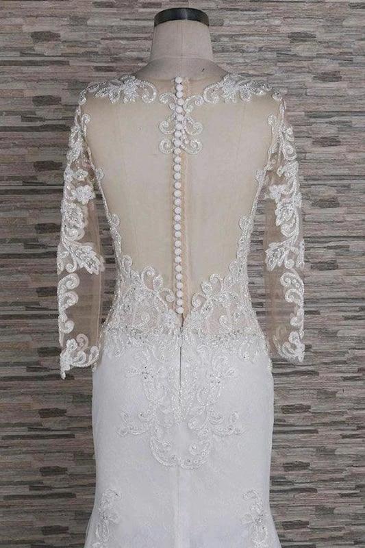 Beading Appliques Long Sleeve Mermaid Elegant Wedding Dresses (ZD14742)
