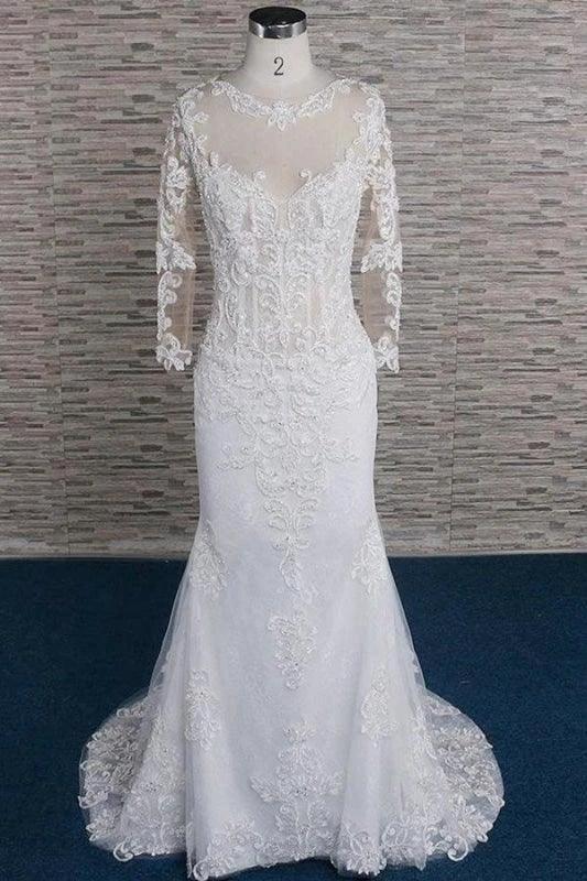Beading Appliques Long Sleeve Mermaid Elegant Wedding Dresses (ZD14742)