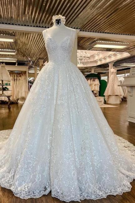 Beautiful A-Line Spaghetti Straps Appliques Wedding Dresses With Lace (ZD14596)