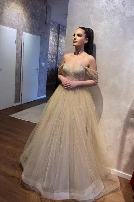 Beautiful A-line Tulle Off-the-shoulder Wedding Dresses (ZD14689) - VelvetHem