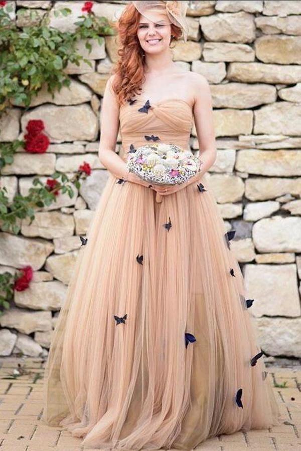 Beautiful Butterfly Wedding Dresses Sweetheart Ruffles Bridal Gown (ZD15327) - VelvetHem