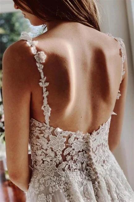 Beautiful Ivory A-Line Lace Wedding Dresses With Slit (ZD14637)