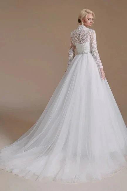 Beautiful Jewel Long-Sleeve A-Line Floor-Length Wedding Dresses with Pattern (ZD14658)