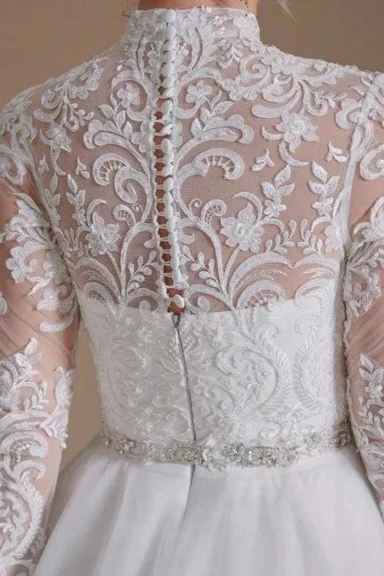 Beautiful Jewel Long-Sleeve A-Line Floor-Length Wedding Dresses with Pattern (ZD14658)