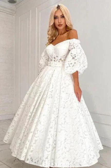 Beautiful Long A-line Off-the-shoulder Long Sleeves Lace Wedding Dress (ZD15576) - VelvetHem