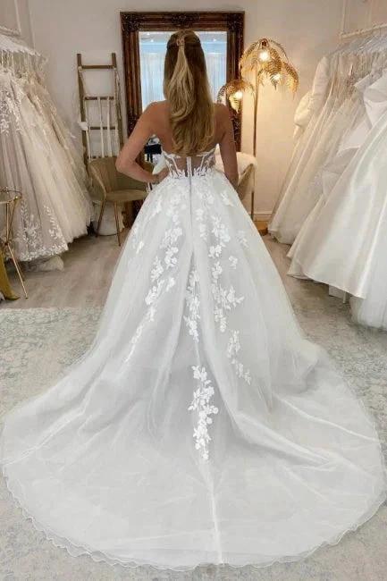 Beautiful Long A-line Sleeveless Split Wedding Dresses With Lace (ZD14900)