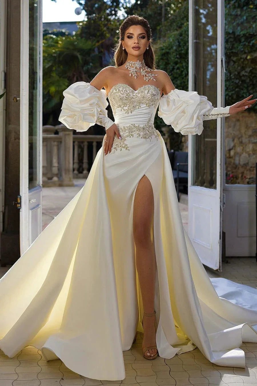 Beautiful Long A-Line Sleeveless Strapless Satin Wedding Dresses With Applique (ZD16443) - VelvetHem