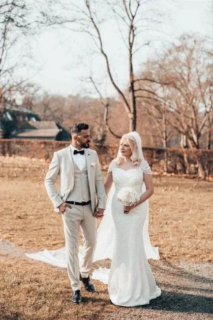 Beautiful Long Glitter Off-the-shoulder Sequined Mermaid Wedding Dress (ZD14917)