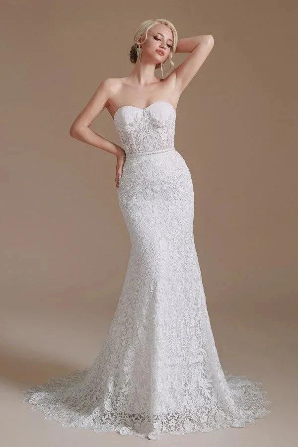 Beautiful Long Mermaid Sweetheart Lace Wedding Dresses with Detachable Sleeves (ZD14351)