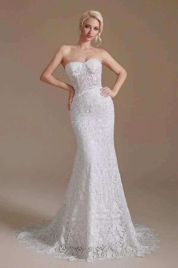 Beautiful Long Mermaid Sweetheart Lace Wedding Dresses with Detachable Sleeves (ZD14351)