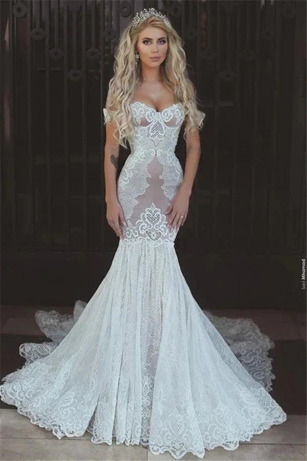 Beautiful Mermaid Lace Off-the-Shoulder Wedding Dress Bridal Wears (ZD16471) - VelvetHem