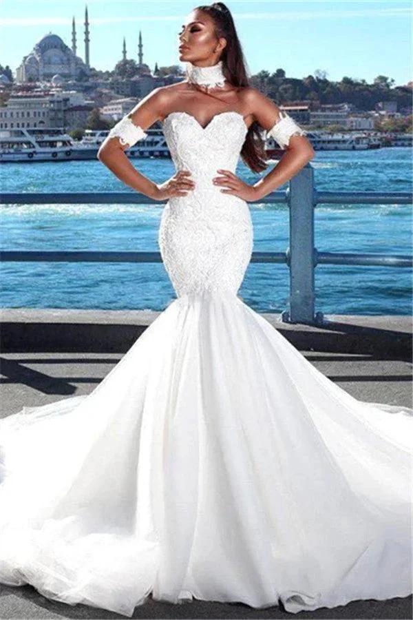Beautiful Mermaid Sweetheart Beautiful Wedding Dress Lace Dresses for Weddings with Choker (ZD13856)