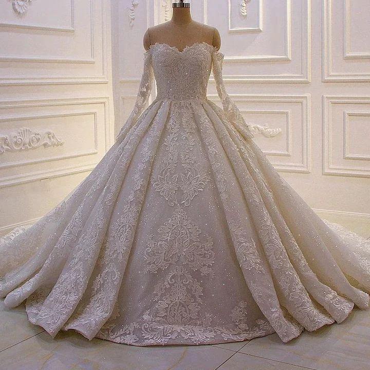 Beautiful Off-the-shoulder Long Sleeves Wedding Dress With Lace (ZD14540)