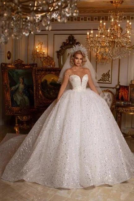 Beautiful Off-the-shoulder Sweetheart Sleeveless Ball Gown Wedding Dress With Glitter (ZD14978)