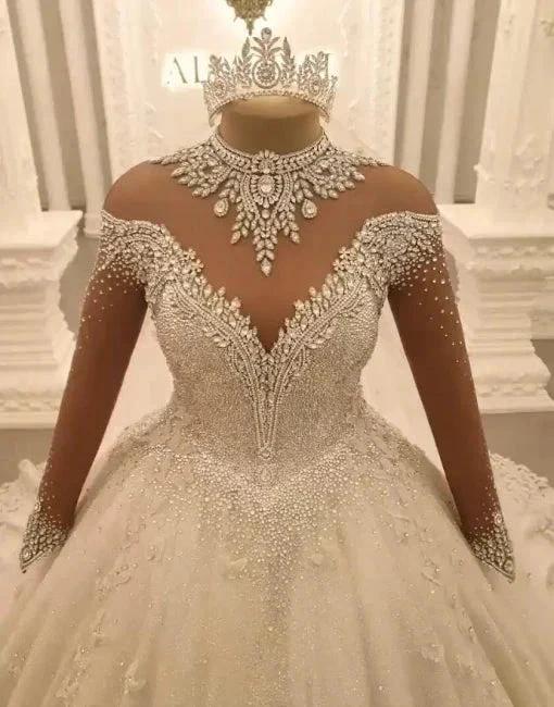 Beautiful Princess A-line Jewels Lace Wedding Dresses With Long Sleeves (ZD14829)