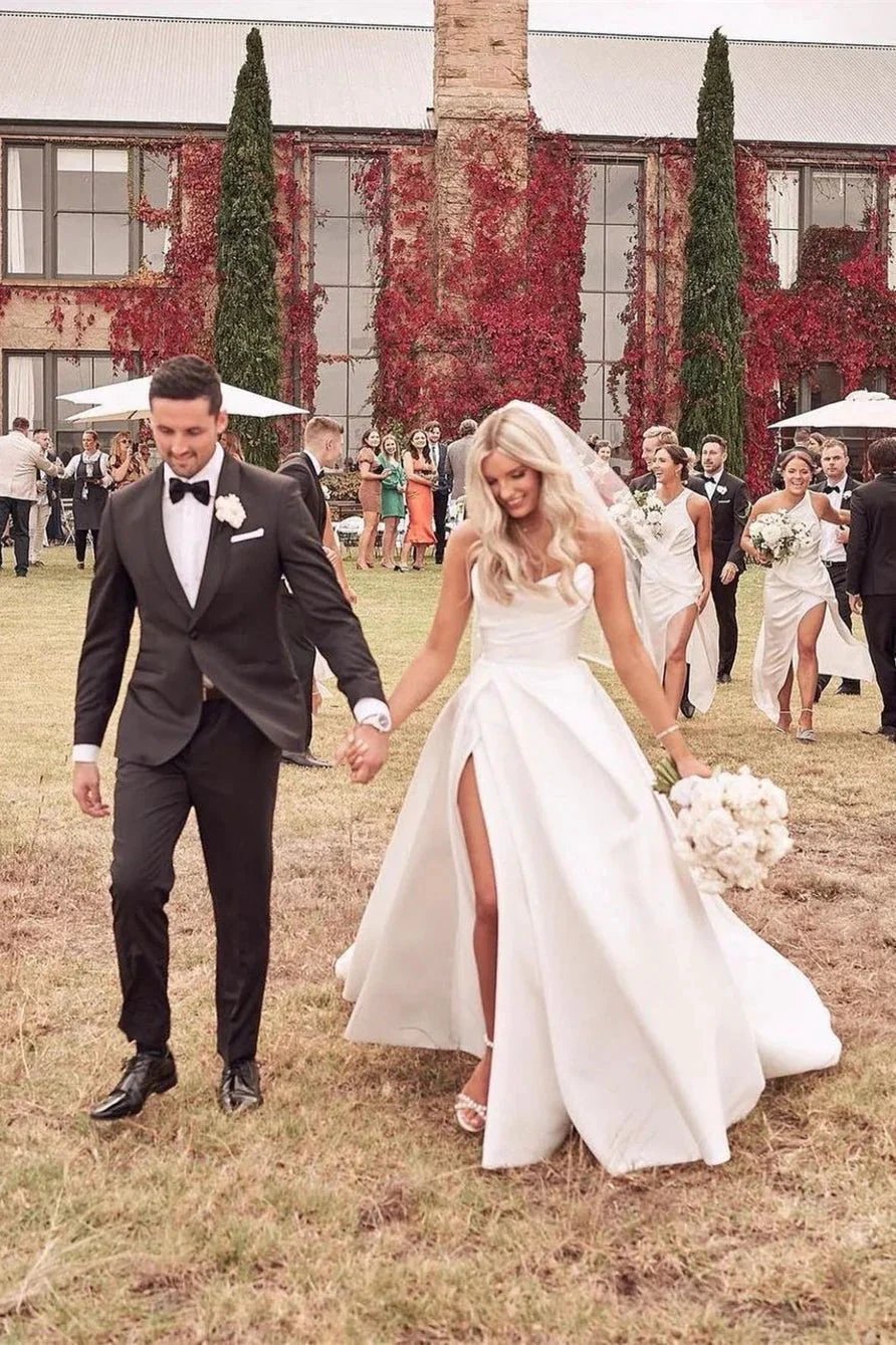 Beautiful Simple White A-line Wedding Dress With Side Slit (ZD16462) - VelvetHem