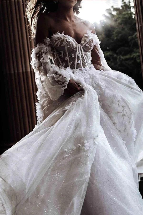 Beautiful Sweetheart Sleeveless Wedding Dress Lace Bridal Gown (ZD16597) - VelvetHem