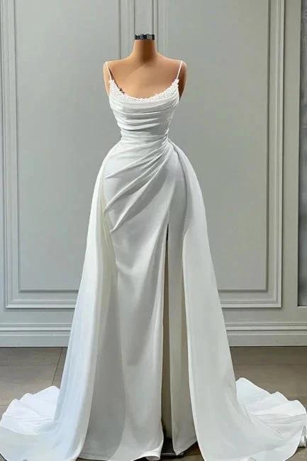 Beautiful White Long A-line Spaghetti Straps Wedding Dresses With Beads (ZD16406)