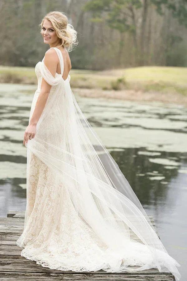 Best Long Sheath Lace Tulle Wedding Dress (ZD14369)