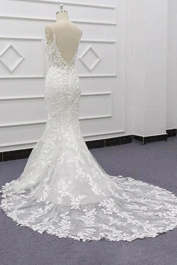 Best Spaghetti Strap Appliques Mermaid Wedding Dress (ZD13919)