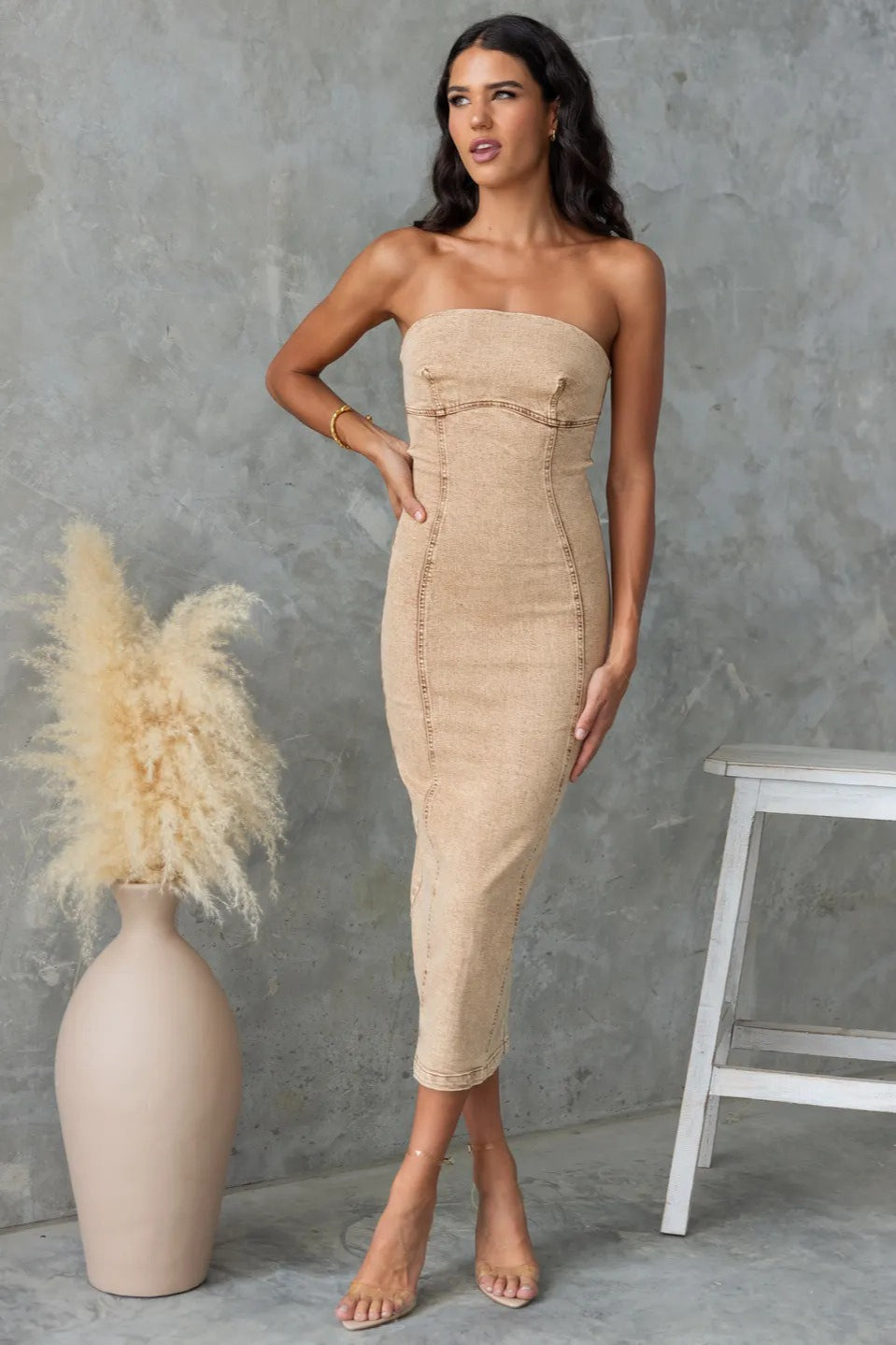 Strapless Patchwork Denim Dress - VelvetHem