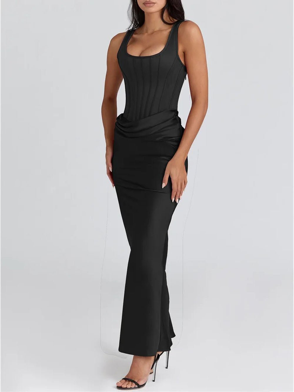 Bianca Ruched Backless Maxi Dress - Fashion Pov