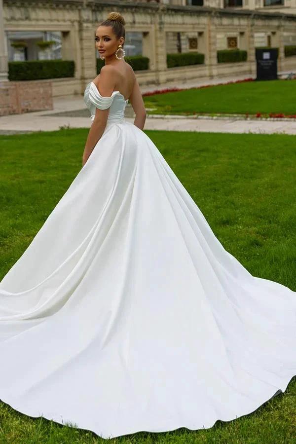 Biztunnel Fabulous Long Mermaid One Shoulder Chapel Train Satin Wedding Dress with Ruffles (ZD16756)