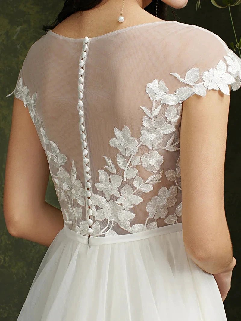 Biztunnel Long A-line Sweetheart Chiffon Lace Wedding Dresses with slit (ZD16715)