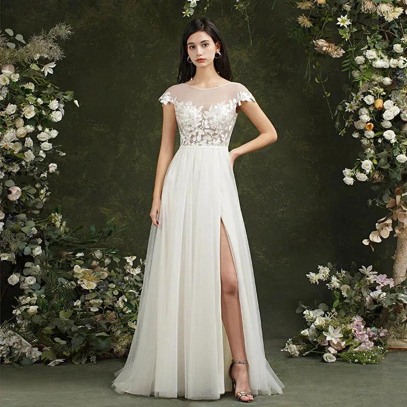 Biztunnel Long A-line Sweetheart Chiffon Lace Wedding Dresses with slit (ZD16715)