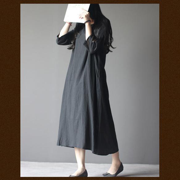 black half sleeve linen sundress oversize maxi dresses