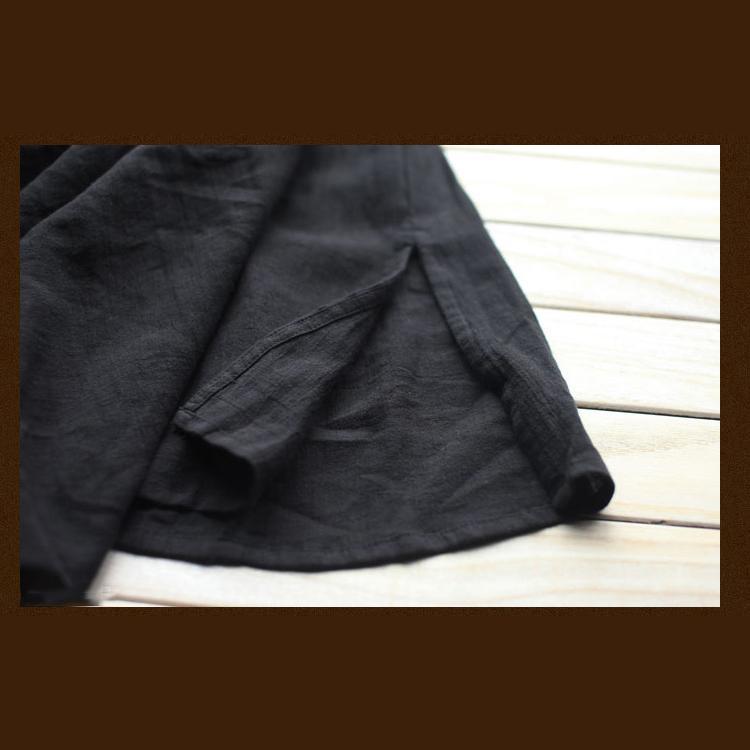 black half sleeve linen sundress oversize maxi dresses