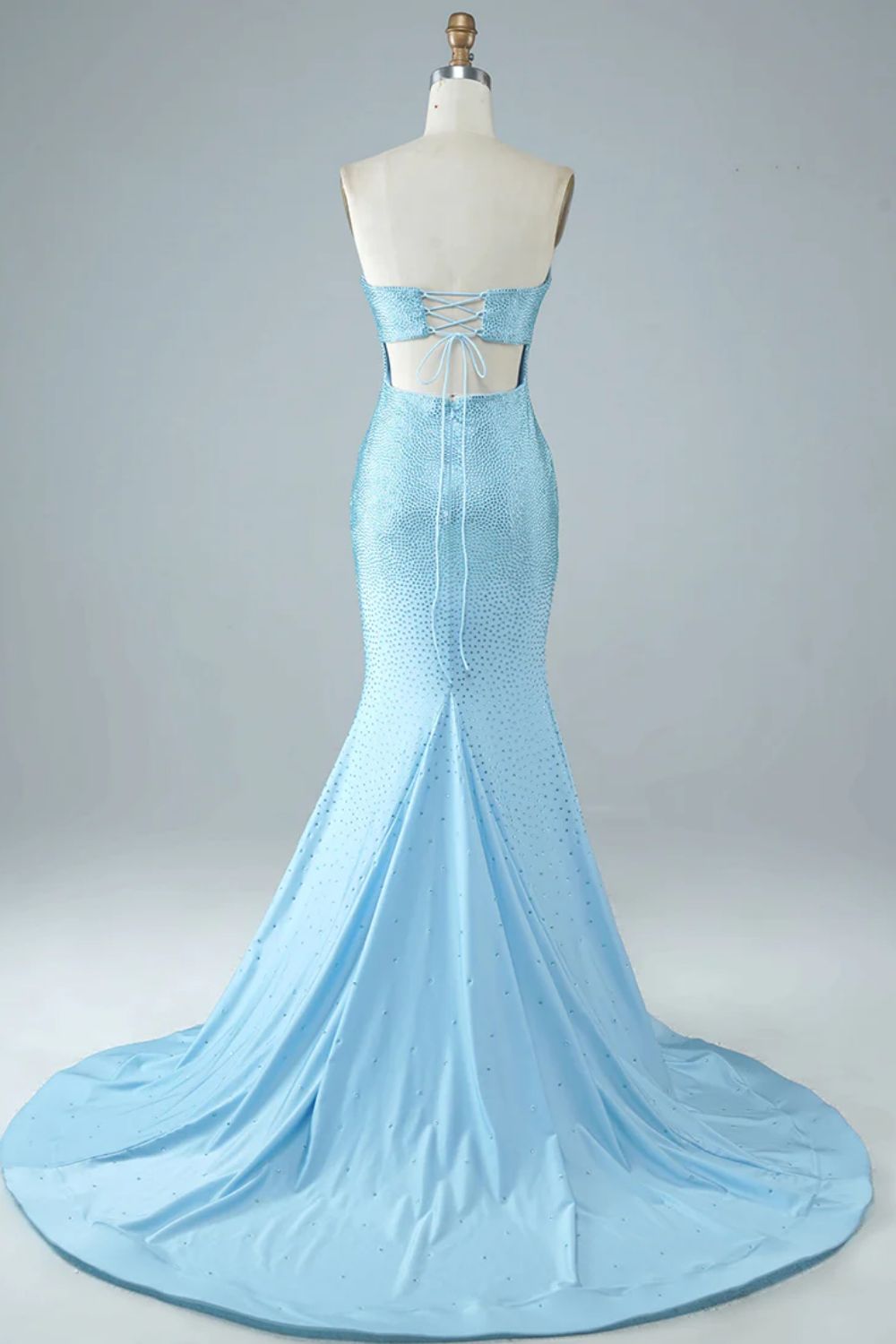 Sexy Tight Strapless Light Blue Long Prom Dress