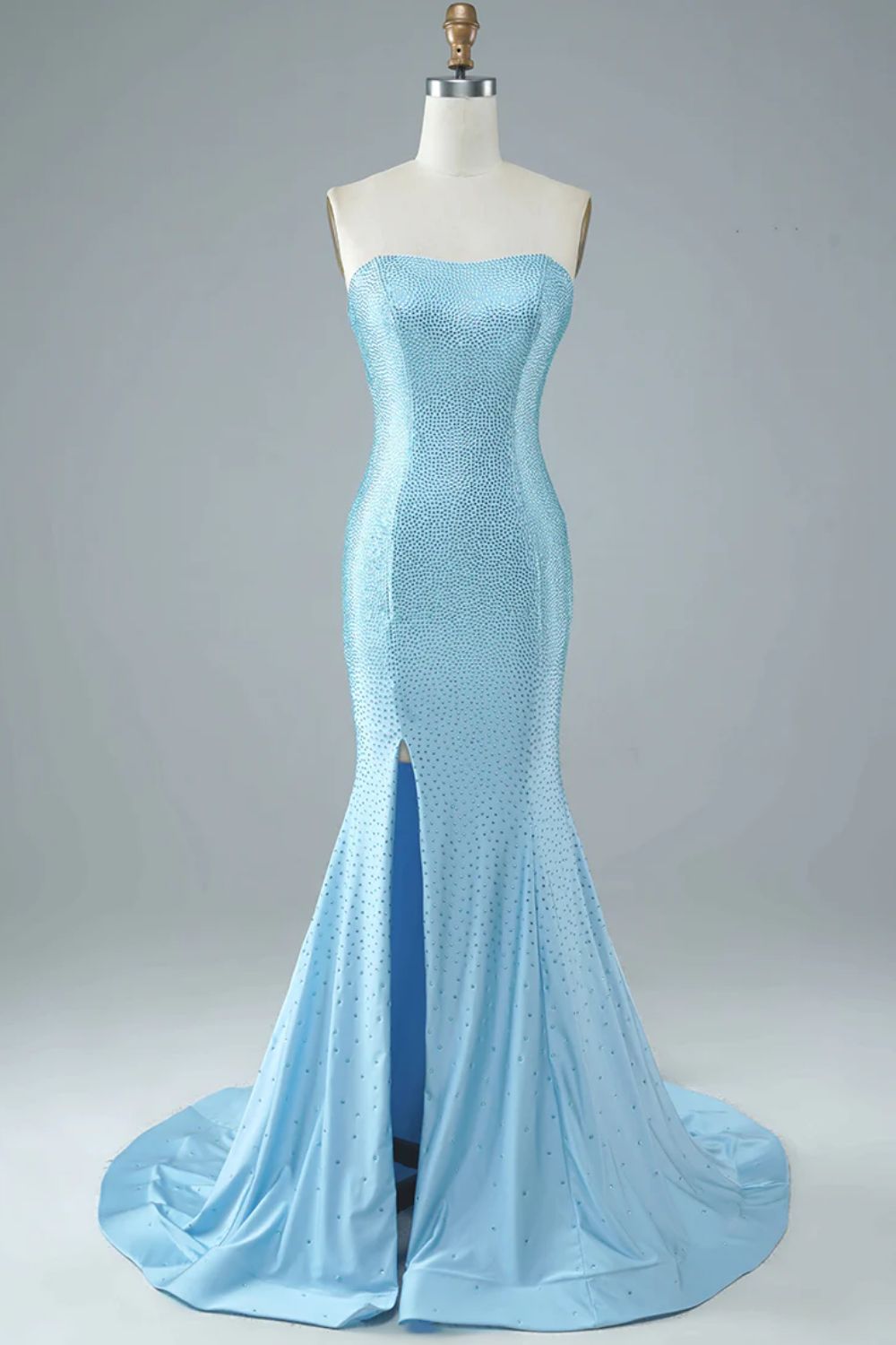 Sexy Tight Strapless Light Blue Long Prom Dress