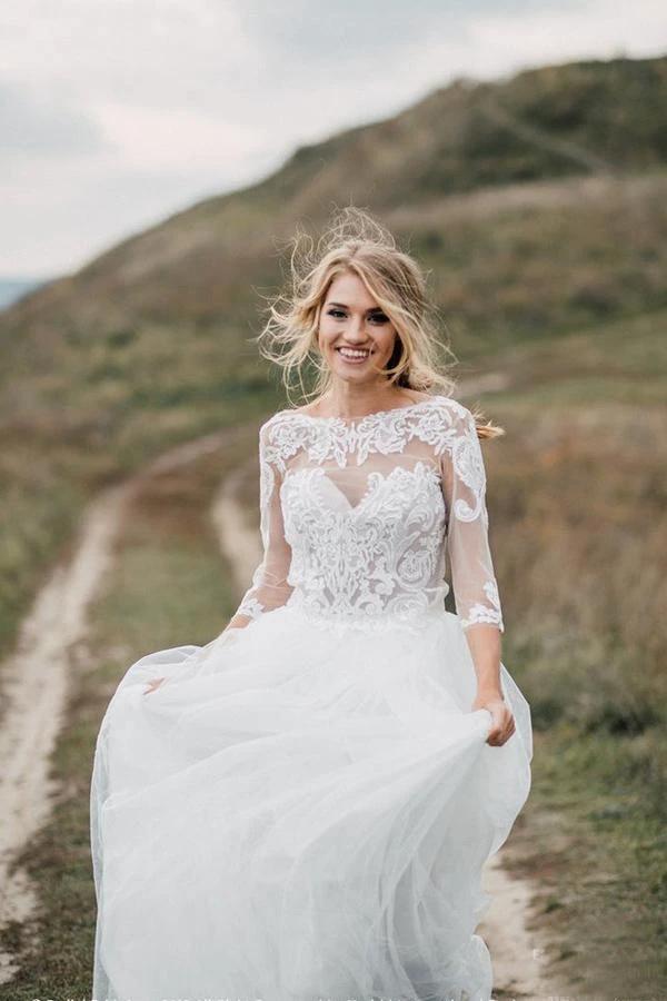 Boho Wedding Dress Low Open Back Bridal Gown Separates Wedding Dress (ZD15285)