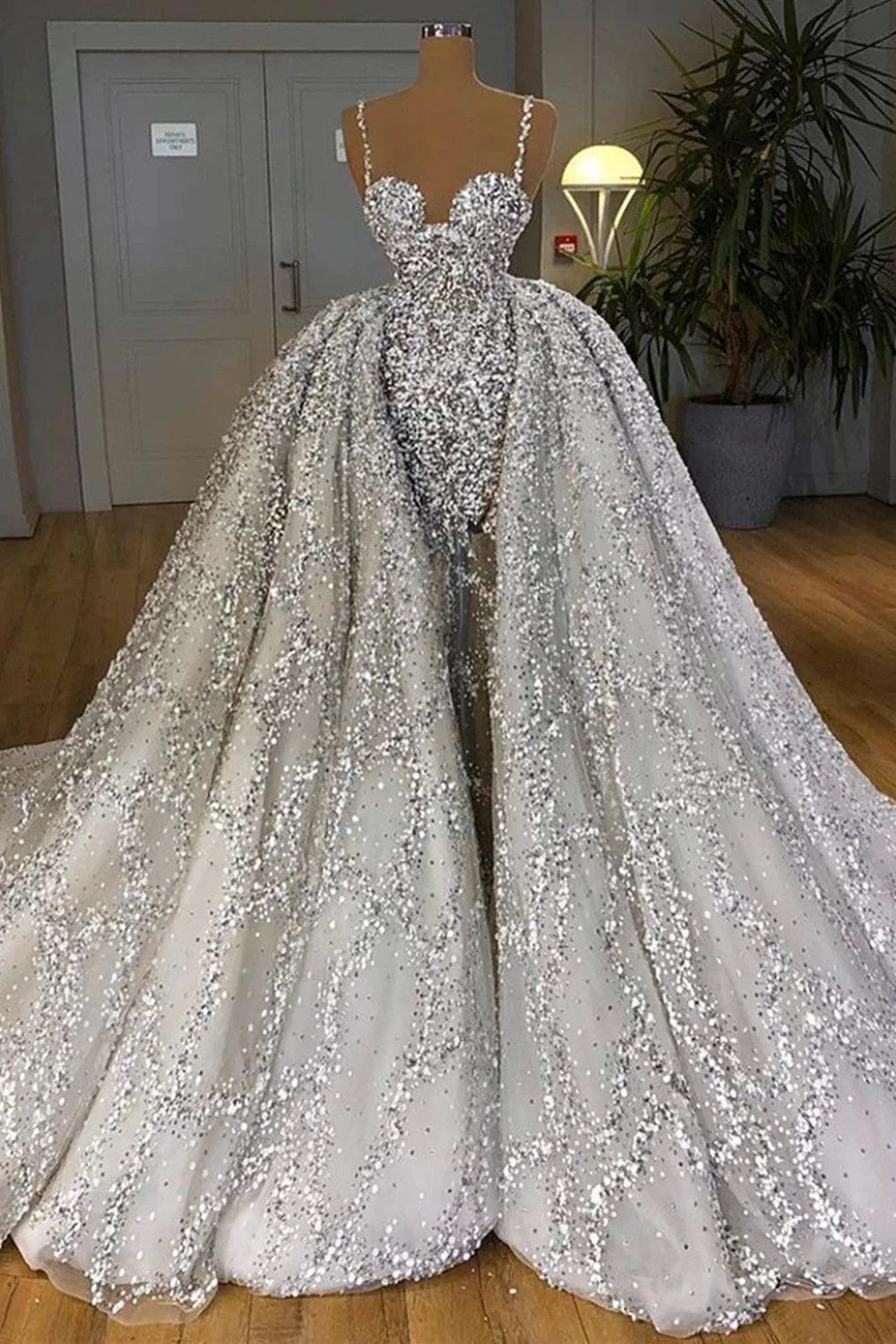 Brilliant Long Mermaid Sweetheart Sequins Wedding Dress With Ruffles Train (ZD14320) - VelvetHem