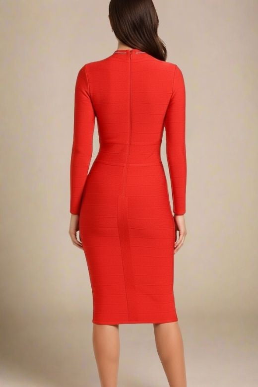 Brooke Long Sleeve Bandage Midi Dress - Lipstick Red